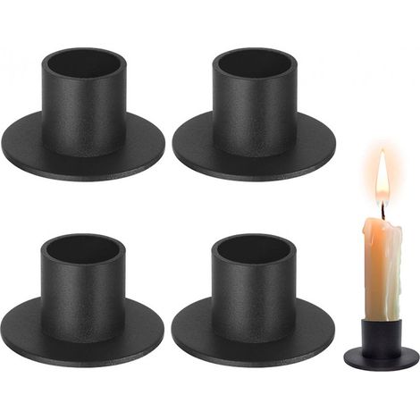 Bougeoirs en métal, lot de 4, noirs, supports pour bougies chauffe-plat, décoration élégante pour la maison, les fêtes, mariages et Saint-Valentin (1/5)