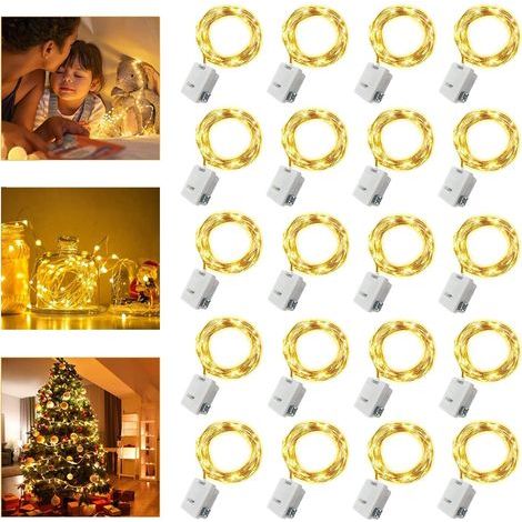 20er-Pack batteriebetriebene Lichterkette, 2 m lange Lichterkette mit 20 LEDs, wasserdichte Kupfer-Lichterkette, für Flaschen, Hochzeiten, Partys, Weihnachten, Schlafzimmer (Warmweiß) (1/5)
