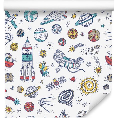 Papel pintado con diseño de cohete espacial para salón y dormitorio, 50x1000 cm. (1/5)