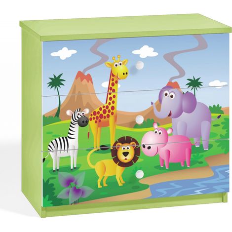 Commode enfant verte version safari 80cm