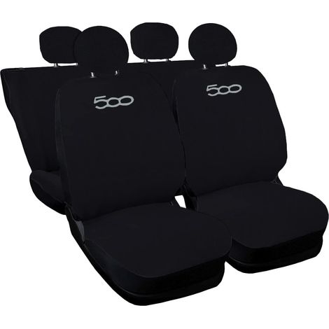 Lupex shop - Coprisedili Auto Compatibili per 500, Made In Italy, set di copri sedili anteriori e posteriori con copri poggiatesta incluso, New, tessuto poliestere, Nero