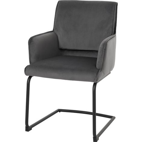 Chaise cantilever HWC-N60, chaise de salle à manger Chaise de cuisine, tissu/textile Oeko-Tex gris foncé (1/5)