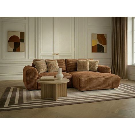 BOBOCHIC - Canapé d'angle compact convertible coffre LUCIEN gros côtelé doux Angle droit  Jaune