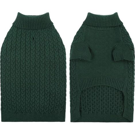Warm Winter Jumper for Small Dogs, Green, S  Medium Large Size Washable Turtleneck Knitted Dachshund French Bulldog (1/5)