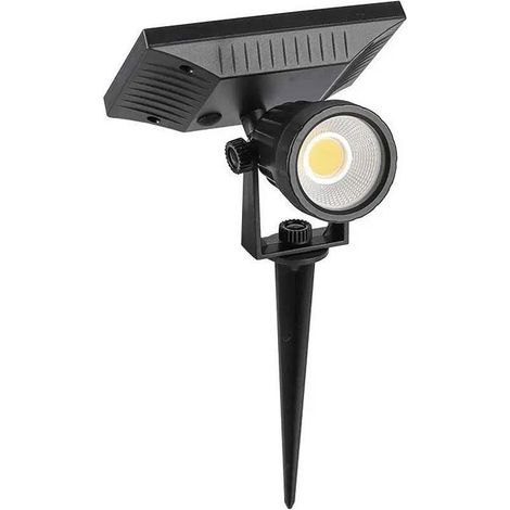 Foco LED de jardín V-TAC con pincho, negro, con panel solar, 2 W, blanco frío, IP65 (1/5)