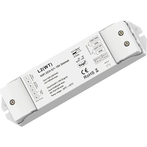 Variateur AC100-240V 2 canaux  50mA WiFi+RF+Push gradation CCT 0/1-10V L2(WT)