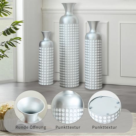 Set di 3 vasi da pavimento decorativi 92x24,5x24,5 cm in metallo argento – MEUBLIV (1/5)