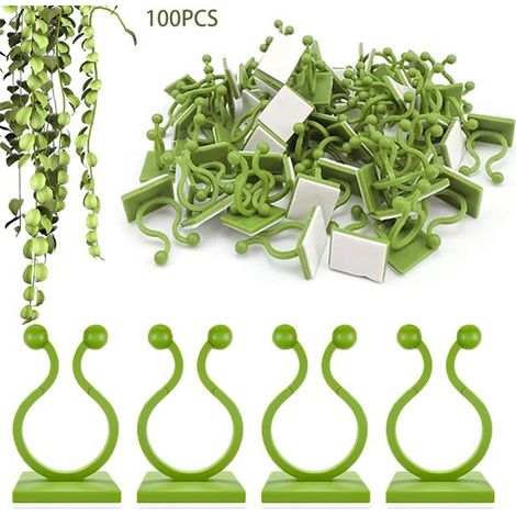 100 selbstklebende Pflanzenclips Unsichtbare Stützclips für Kletterpflanzen Selbstklebende Hakenclips zur Befestigung von Kletterschnüren Grün zu (1/5)