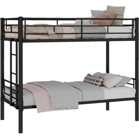 Letto a castello in metallo nero 90 x 190 cm trasformabile in 2 letti singoli con scala e sponde (1/5)