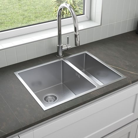ArtiKitch Stainless Steel Inset Kitchen Sink Deep 1.5 Bowl Strainer Waste 590x440mm
