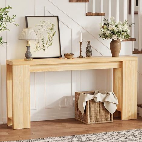 Console longue étroite 180 cm style rustique table d'appoint pour canapé ou entrée avec rangement piètement stable montage facile (1/5)