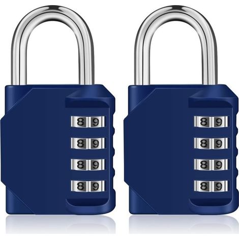 Cadenas à combinaison à 4 chiffres pour vestiaires, installations sportives, écoles, universités, usage extérieur. Cadenas numérique pour portail, abri de jardin (2 pièces, bleu). (1/5)