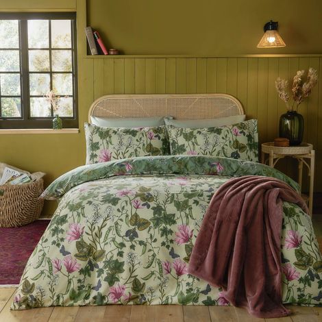 Jeu De Housse De Couette Réversible Motif Floral Botanique Vert Simple 137x200cm (1/4)