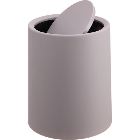 Poubelle cosmétique 6L, Couvercle basculant, Seau intérieur, Plastique Mat, Ronde, Beige 26x20x20 cm (1/5)
