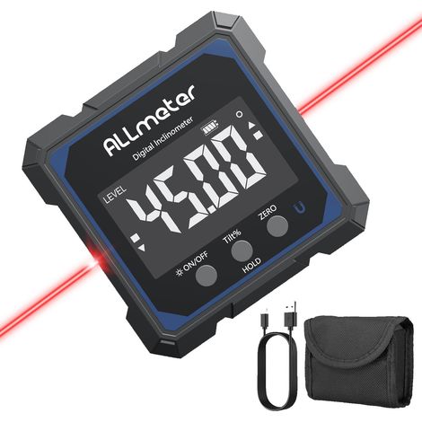 Inclinomètre avec Double Laser Rouge 4 90° Niveau numérique Rechargeable IP54 Étanche 4 Faces magnétiques Écran LCD à affichage inversé Pour Bricoleur, Menuiserie, Bâtiment, Automobile (1/5)