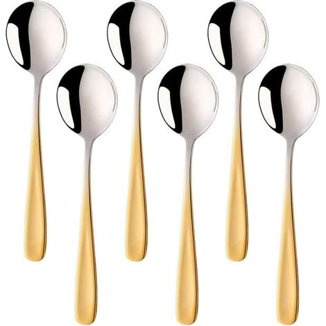 BelleRise - Ensemble de cuillères à bouillon, cuillères à soupe rondes de 18 cm, en acier inoxydable (doré dégradé) (1/5)