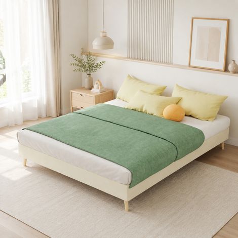 Cama doble para adulto de madera beige 140x200 cm, ahorra espacio, sin colchón FloraGrace (1/5)
