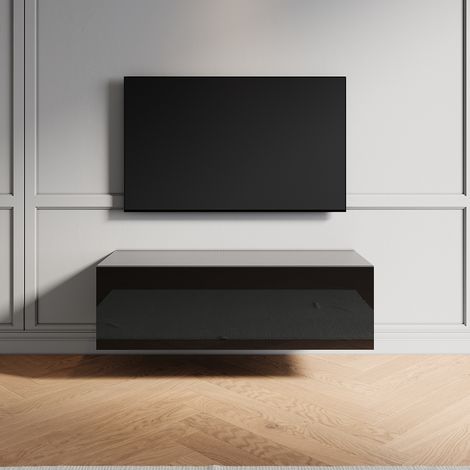 SONNI TV Schrank mit Schublade, Wandmontage/Standmontage, Moderner Hochglanz TV Board, Geeignet für Wohnzimmer und Schlafzimmer, Schwarz, 1000 x 400 x 300 mm (1/5)
