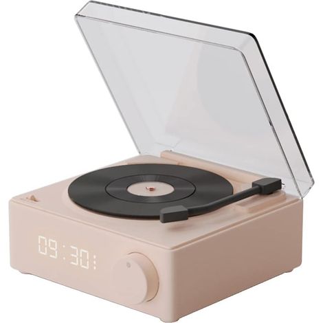 Retro-Bluetooth-Funkwecker in Form eines Plattenspielers, ideal für Kinder, rosa (1/4)