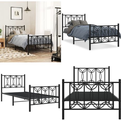 Bettgestell mit Kopf- und Fußteil Metall Schwarz 90x200 cm - Metallbettfassungen - Doppelbettgestell - Schwarzes Bettgestell - Stahlbettgestell - Boxspringrahmen - Home & Living (1/5)