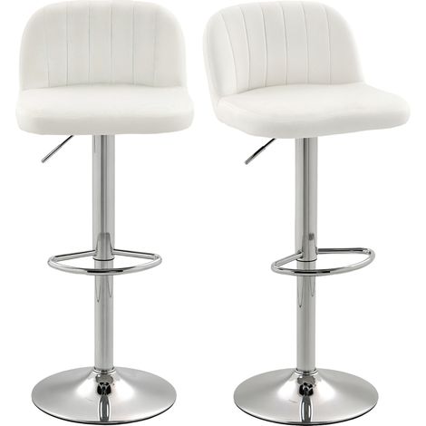 HOMCOM juego de 2 taburetes de bar, taburetes altos de cocina con respaldo y reposapiés, tapizados de terciopelo, asiento de 81 cm de altura, crema