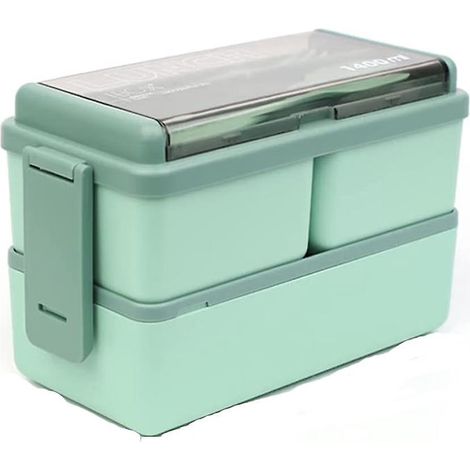green Lunch Box,bote Bento 1400ml Bote Djeuner Bento Box Avec 3 Compartiments Et Couverts,boite Bento Pour Chauffage Au Four Micro-ondes, Bote (1/5)