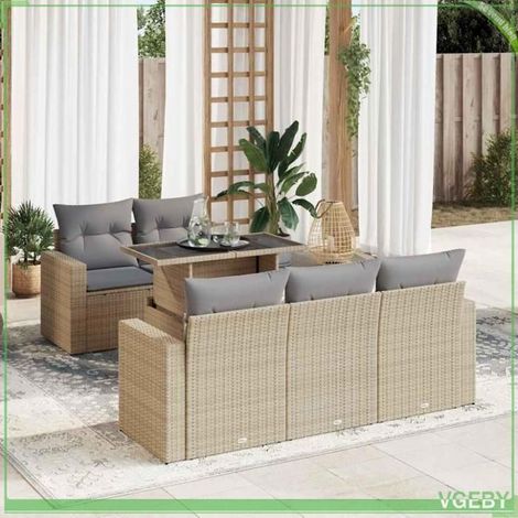 Salon de jardin - Modèle 3326250 - Résine tressée beige - Rangement sous assise - Table réglable (1/5)
