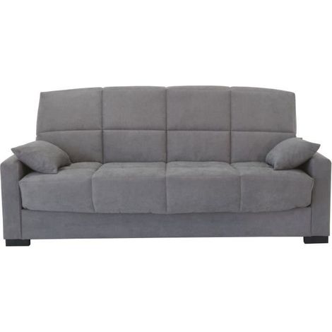 Canapé clic clac 3 places - Gris clair - Matelas 14 cm - 130 x 190 cm - MEGAN (1/5)