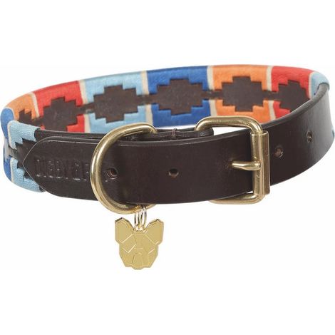 Filiyano-Collier pour chien en cuir Shires, taille M - Tour de cou : 40,6 cm à 50,8 cm, turquoise/rouge/orange. Taille M - Tour de cou : 40,6 cm à 51
