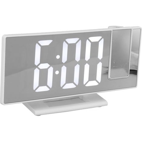 Réveil à projection numérique pour chambres, grand écran LED, miroir lumineux, blanc (1/5)
