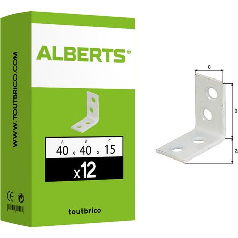 12 équerres blanches 40x40x15mm zinc plastifié Alberts (1/4)