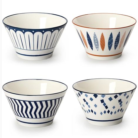 Juego de 4 cuencos de porcelana para cereales, postres y sopas. Aptos para arroz, ensaladas y sopas. 12,7 cm de diámetro. (1/4)