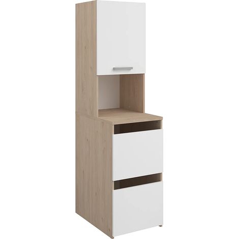 Vani portaoggetti per bagno con armadietti e scaffali L47 x H184 cm Naturale chiaro e Bianco - ERKANO (1/5)