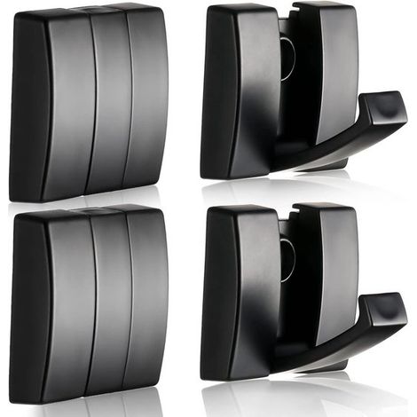 Ganchos, paquete de 4, ganchos ocultos, ganchos para toallas, ganchos para ropa, material de aluminio espacial, para cocinas, baños, estudios y cajones, negro. (1/3)
