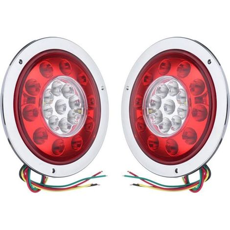 2x Feux Arrières LED Ronds 19 Diodes, Clignotants Ambre et Freins Rouges, 10-30V pour Camion Remorque Utilitaire (Argent) (1/4)