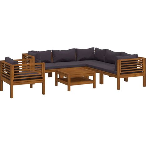 Salon de jardin 7 pcs Contemporain, Ensemble repas de jardin, avec coussin Bois d'acacia solide OIB4749E (1/5)