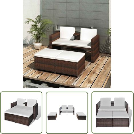 The Living Store 4-tlg. Garten-Lounge-Set mit Kissen Poly Rattan Braun - Outdoor Loungesessel - Gartenloungeset - Rattan Sessel - PE-Rattan Möbel - Gartengeräte (1/5)