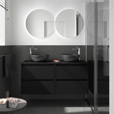 Meubles de salle de bains NOJA 1400 4 tiroirs BLACK SATIN + tablette de lavabo (1/2)