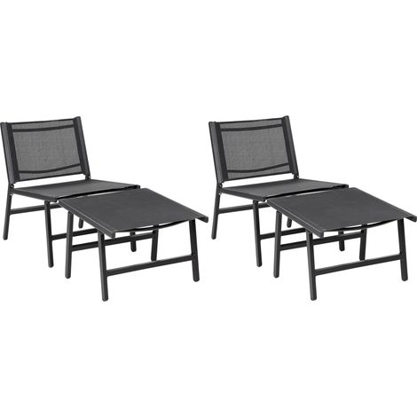 Conjunto de 2 sillas de jardín modernas para exteriores asiento de textileno estructura de metal con reposapiés negro Marceddi (1/5)