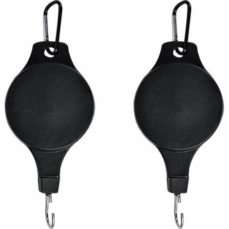 Lot de 2 crochets de poulie pour plantes, crochets pour plantes, crochets de plafond rétractables réglables pour plantes suspendues (noir)