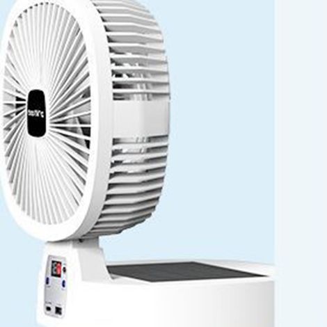 Ventilateur de camping solaire rechargeable, pliable, avec télécommande et éclairage LED, pour l'extérieur. (1/5)
