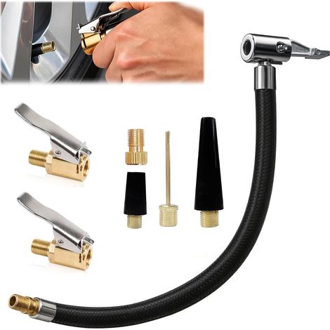 1 adaptateur de valve multifonction pour pompe à pneu avec tuyau de 20 cm et raccords d'air verrouillables de 8 mm pour pompes à ballon de voiture, vélo et ballon (1/5)