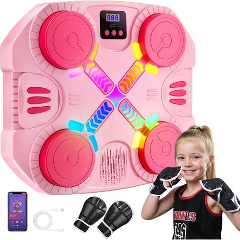 Machine de Boxe Musicale Jouet de Sport pour Enfants - Cible Bluetooth Murale avec lumières et Son, Cadeau pour garçons et Filles âgés de 3 à 12 Ans (Rose) (1/5)