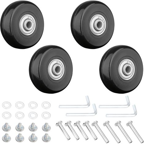 4 ruote di ricambio universali per valigie da 45x18 mm, ruote di ricambio per bagagli, assi e rotelle per bagagli, kit per valigie in gomma con parti di ricambio per assi in metallo (1/5)