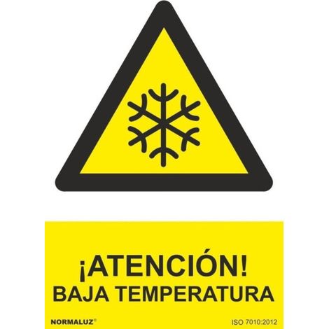 Señal industrial ¡Atención Baja Temperatura (tintas UV) SEKURECO                         100 x 150 mm                          ADHESIVOS DE VINILO (1/2)
