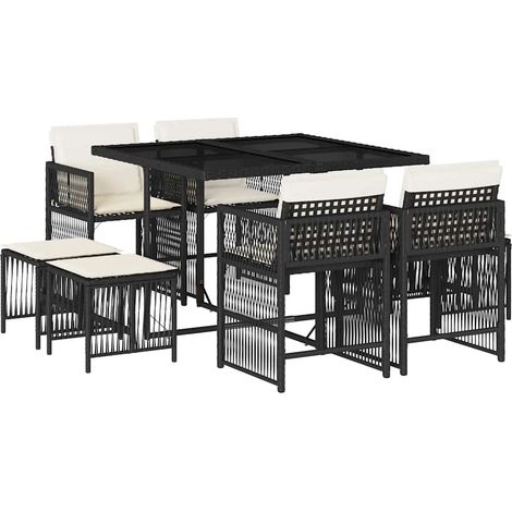 Maison Exclusive - 9-tlg. Garten-Essgruppe mit Kissen Schwarz Pol