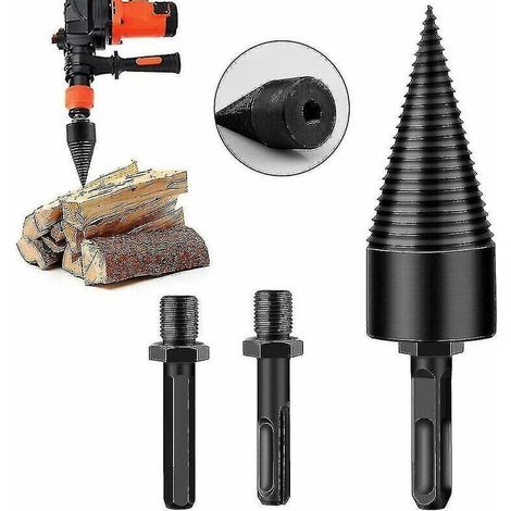 Drill bits for log splitter, firewood drill for hand drill with hexagonal shank and 3 square and round handles, 32 mm (1/4)