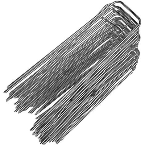 Lot de 60 piquets de fixation galvanisés, piquets de fixation pour jardin, pour aménagement paysager, couvre-sol (2,5×40×150 mm) (1/5)