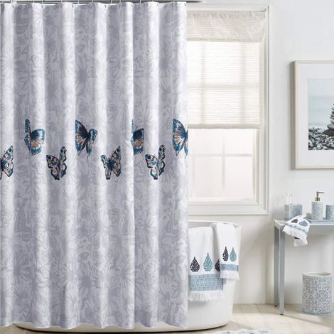 Wasserdichter, antibakterieller, waschbarer Duschvorhang aus Polyester, schimmelresistent, Schmetterlingsdesign, 120 x 200 cm, für Badewanne und Duschkabine (1/5)