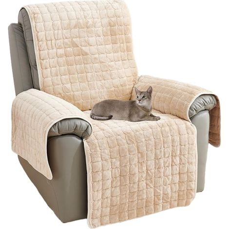 Housse de fauteuil inclinable en peluche, antidérapante, super douce et lavable - Housse de protection pour enfants et animaux domestiques (beige, 53x190 cm) (1/5)